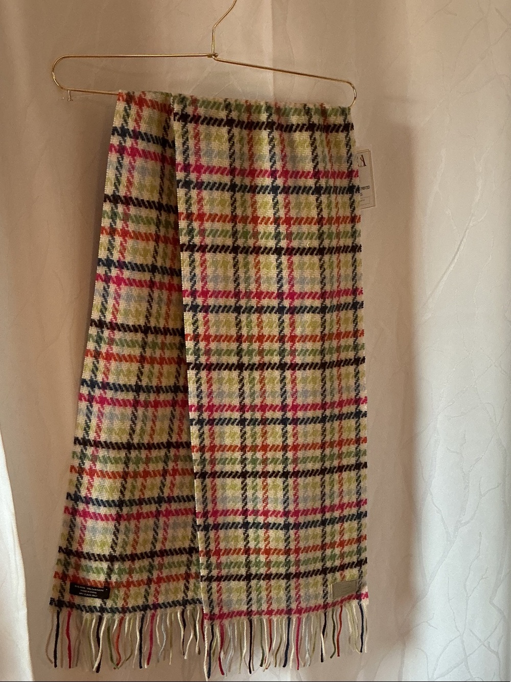 COACH Wool Cashmere Check Pattern Neck Muffler Scarf Self Fringed 9.5" x 65 NWOT